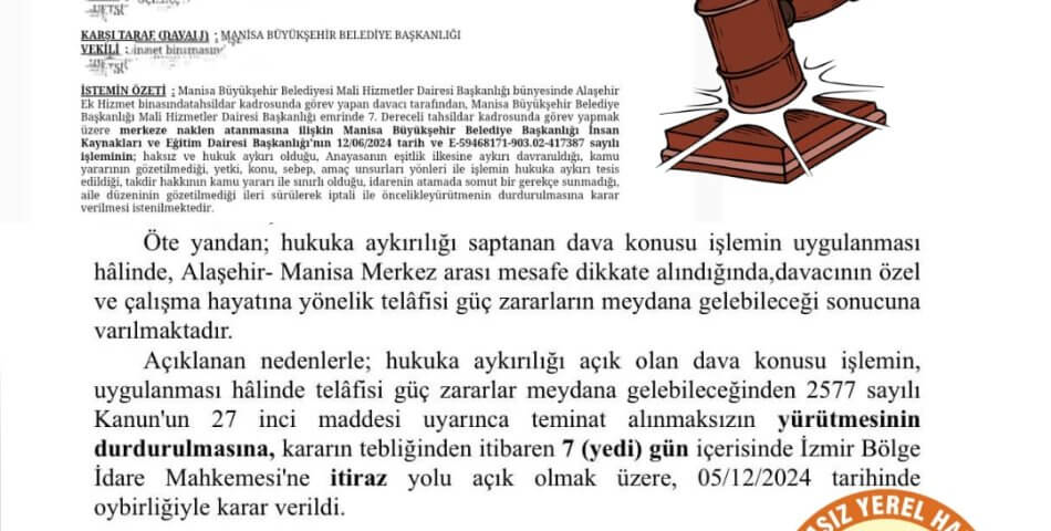 Bağımsız Yerel Hak-Sen'den Bir Hukuk Zaferi Daha!