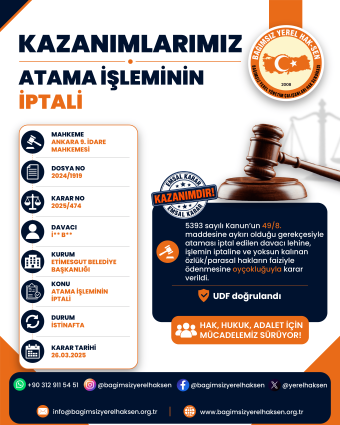Bağımsız Yerel Hak-Sen’den Bir Hukuk Zaferi Daha!