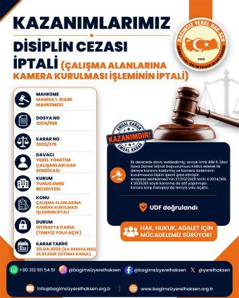 Çalışma Alanlarına Kamera Kurulması İşlemine Karşı Emsal Karar
